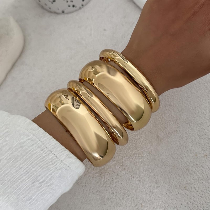 Bowdcvy Chunky Gold Bangle Bracelets for Women Stack Trendy Silver Wide Wrist Statement Cuff Bracelet Arm Cuffs Upper Bangle Fashion Jewelry Gift Accessories - Image 3